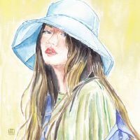 Girl in hat 19x30cm Watercolor